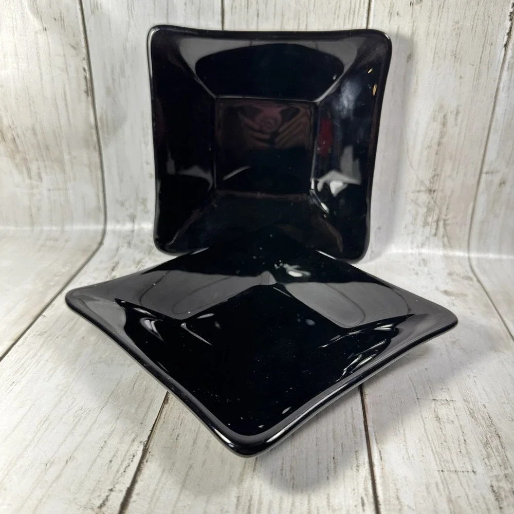 Crate & Barrel Abby Appetizer Dish Plates Black‎ Weave Effect Underside 5 1/2